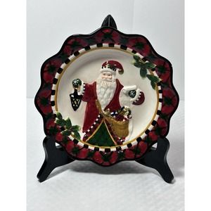Vintage Santa Holiday Decor Plate With Toy Bag & List